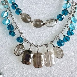 Glam teal blue and smoky quartz grey faceted necklaces. Wear both or separate!